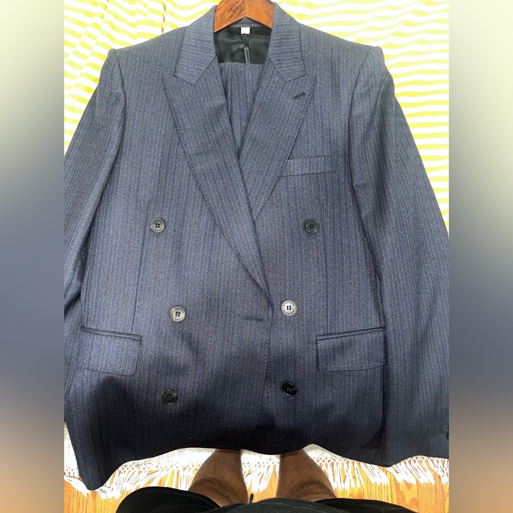 Burberry Gray Striped Double-Breasted Suit